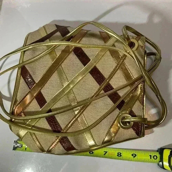 Moda Attiva gold, leather strips, and fabric crossbody bag - Picture 11 of 11